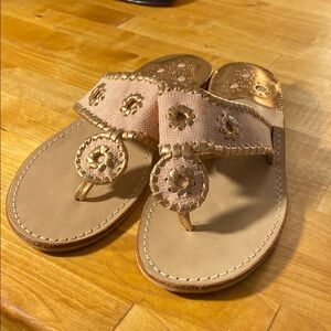 Jack Rogers Tan Sandals with Rosette Accents
